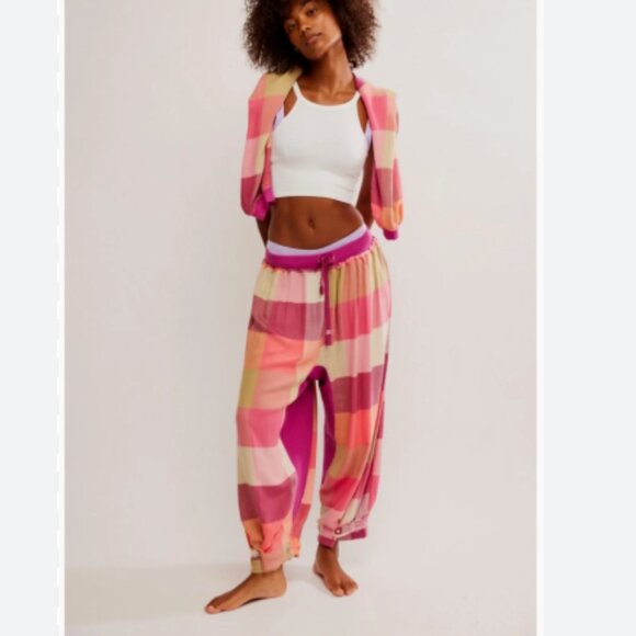 NEW FREE PEOPLE sugar cookie flannel pants in pink combo 257 2S7 - Picture 4 of 6